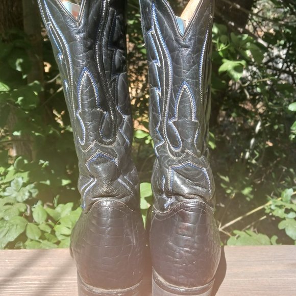 Vintage mens black leather cowboy boots country western rodeo men size 11.5 - Picture 4 of 5